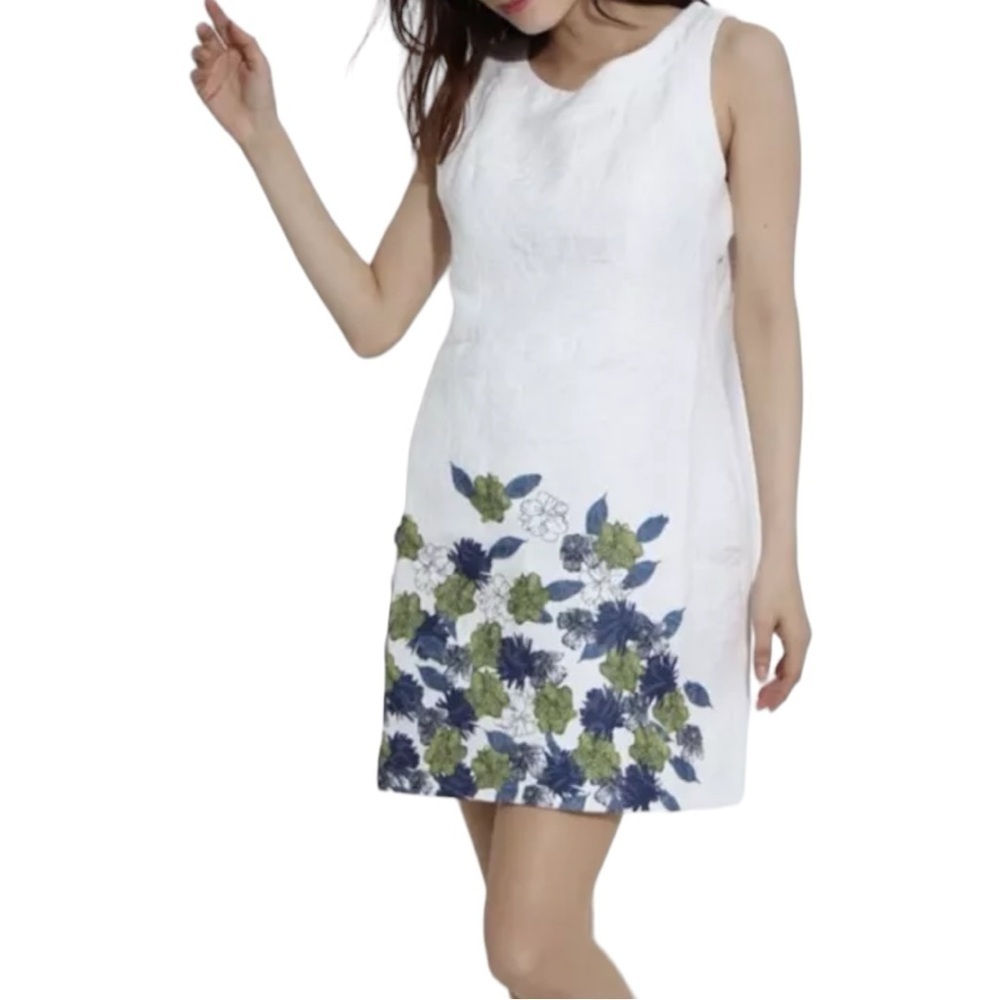 Desigual Anita Sleeveless Sheath Dress with Textured Fabric & Floral (White)
